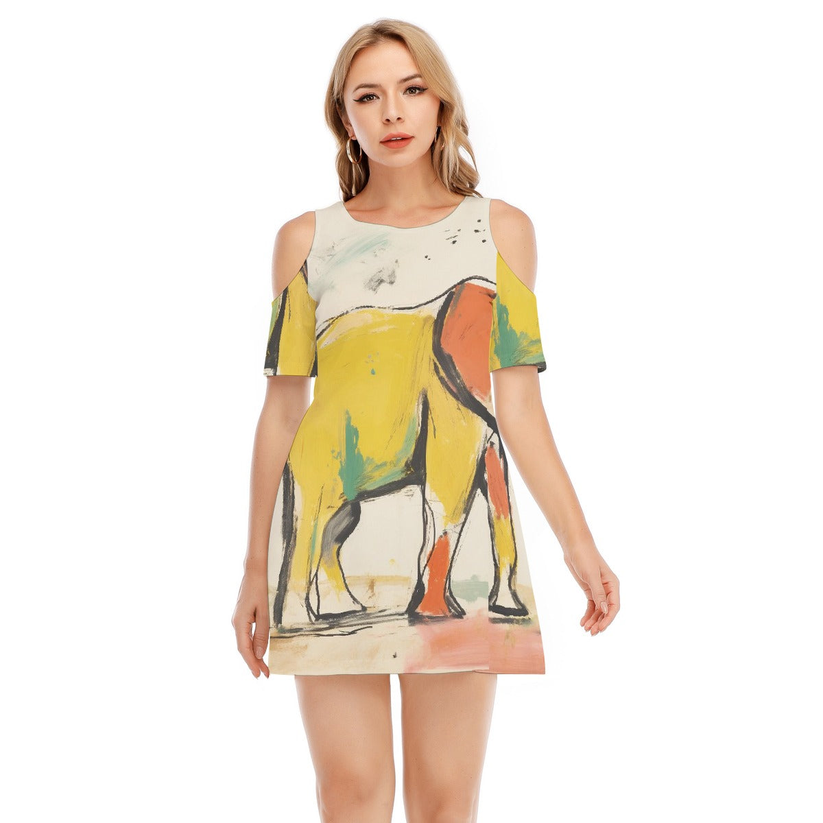 All-Over Print Women's Cold Shoulder Dress | 190GSM Cotton