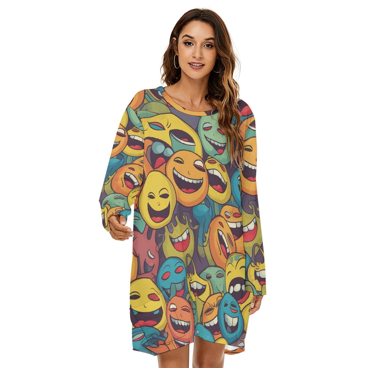 All-Over Print  Women's Loose Crew Neck Dress