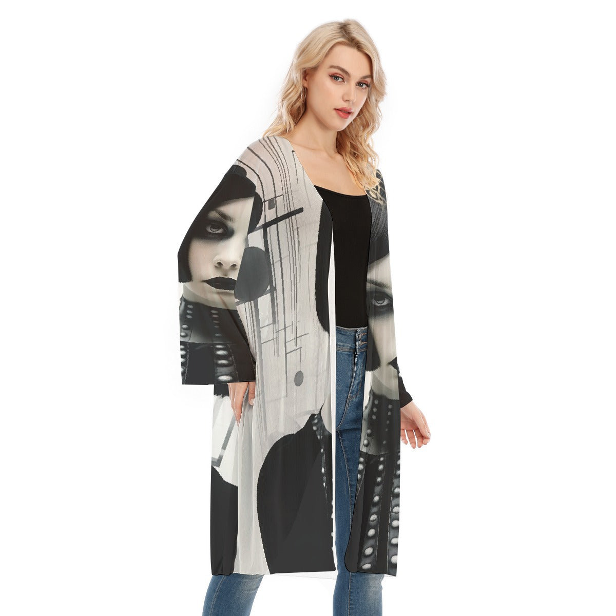 All- Over Print Women's Long Sleeve Mesh Cardigan