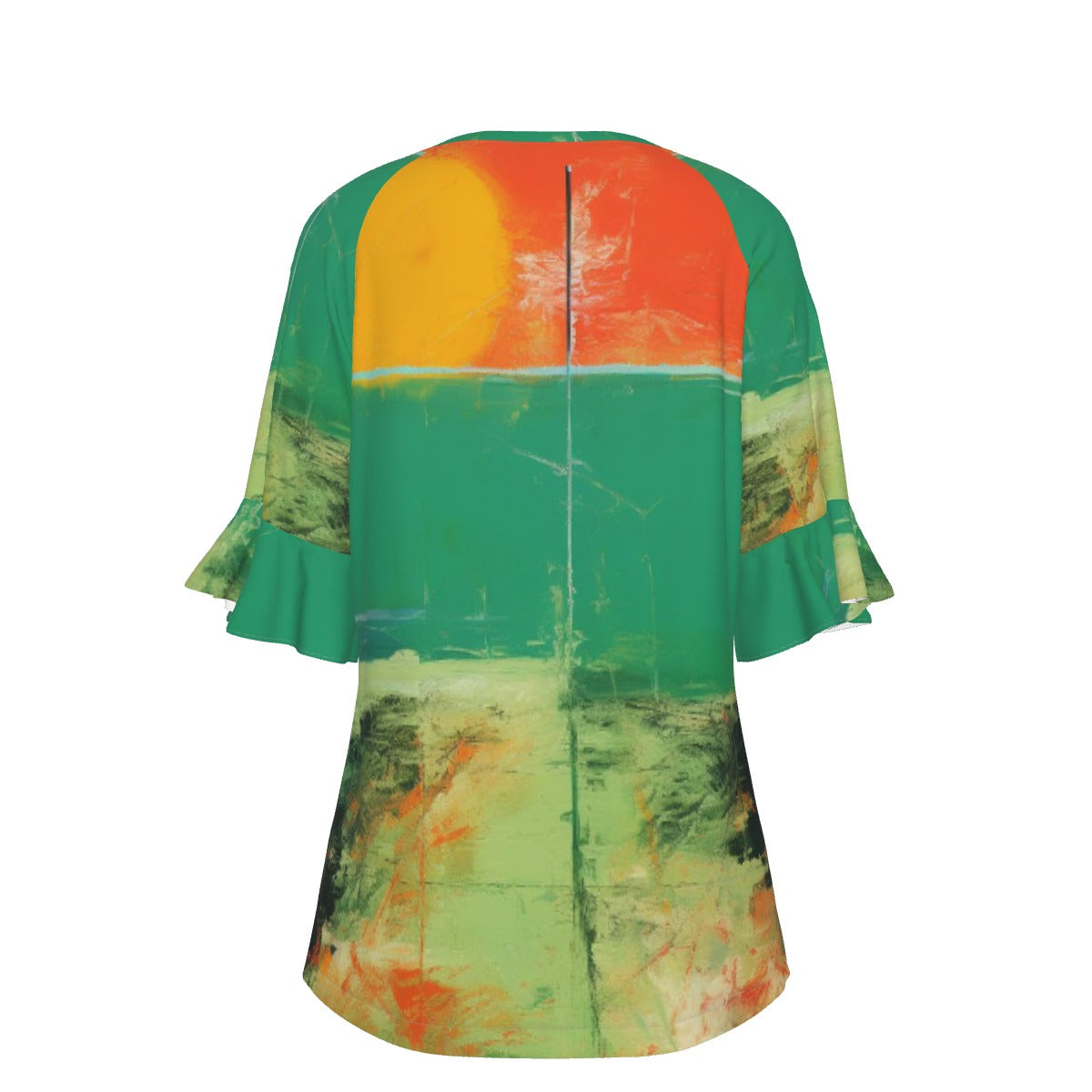 All-Over Print V-neck Women's T-shirt With Bell Sleeve