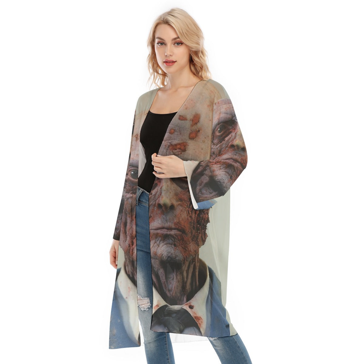 All- Over Print Women's Long Sleeve Mesh Cardigan