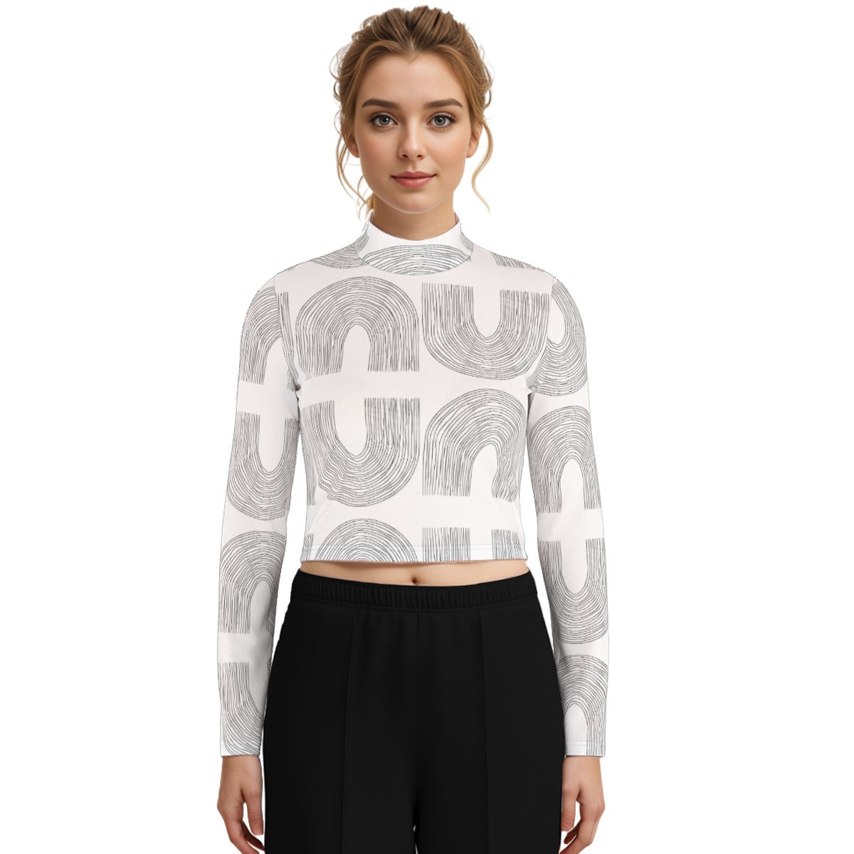 Eco-Friendly All-Over Print Women's Turtleneck T-shirt With Long Sleeve