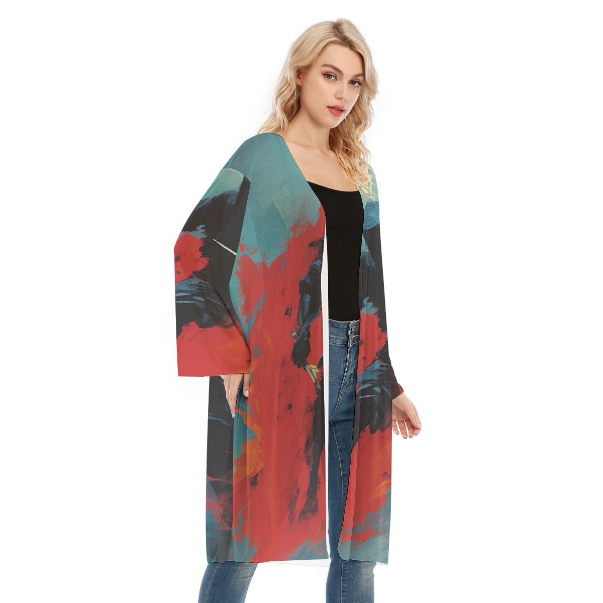 All- Over Print Women's Long Sleeve Mesh Cardigan