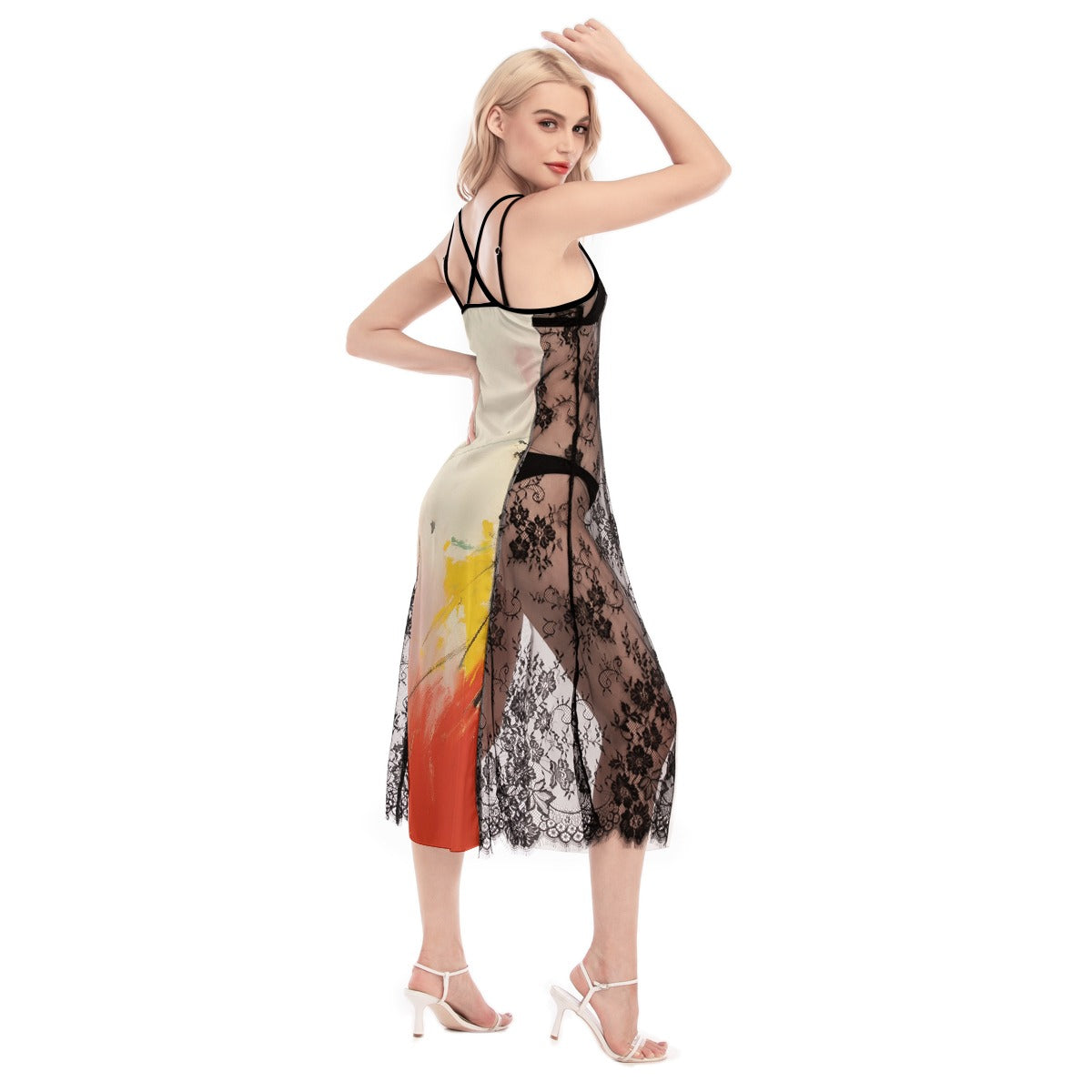 All-Over Print Women's Lace Cami Cross Back Dress