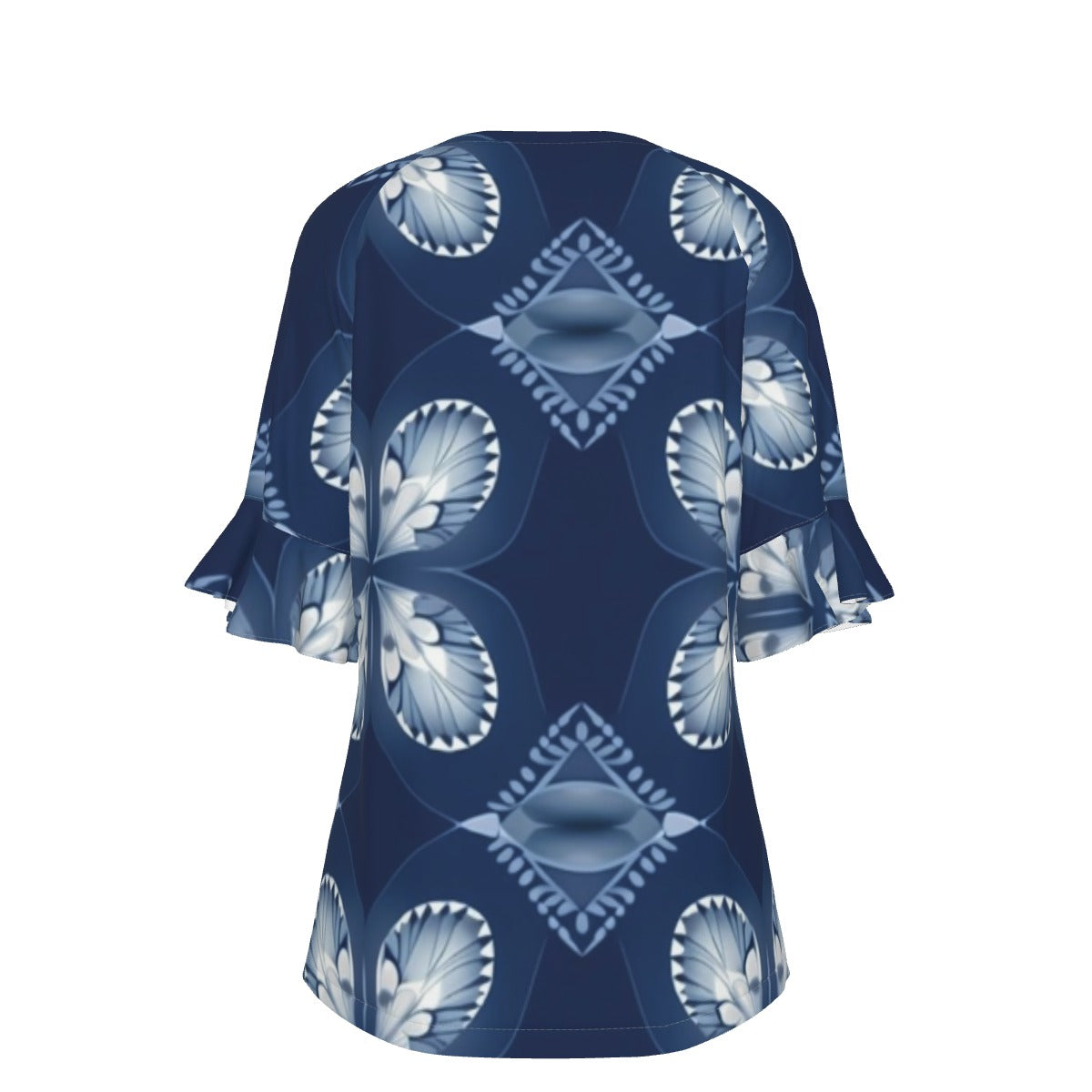 All-Over Print V-neck Women's T-shirt With Bell Sleeve