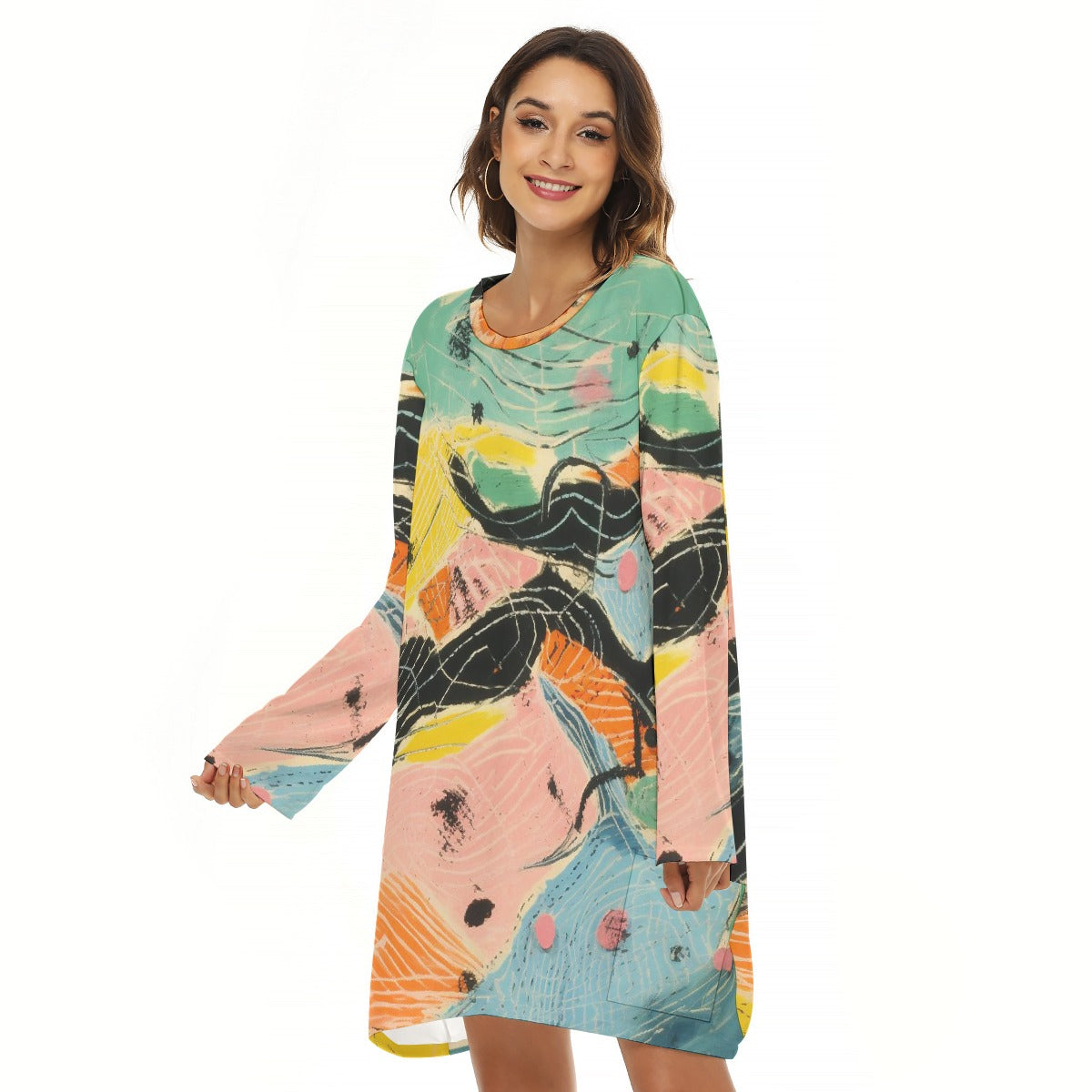 All-Over Print  Women's Loose Crew Neck Dress