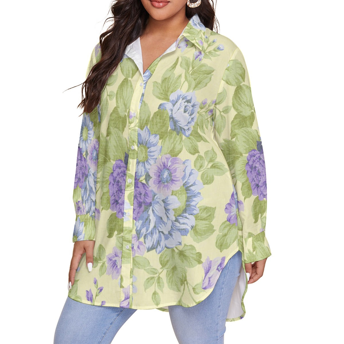 All-Over Print Women's Shirt With Long Sleeve(Plus Size)