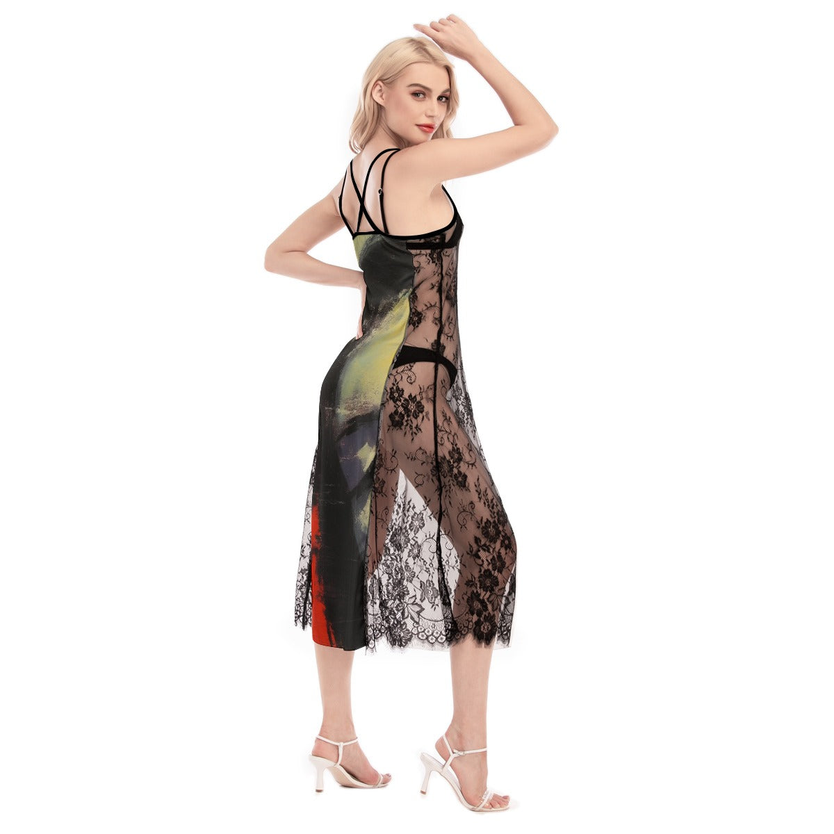 All-Over Print Women's Lace Cami Cross Back Dress