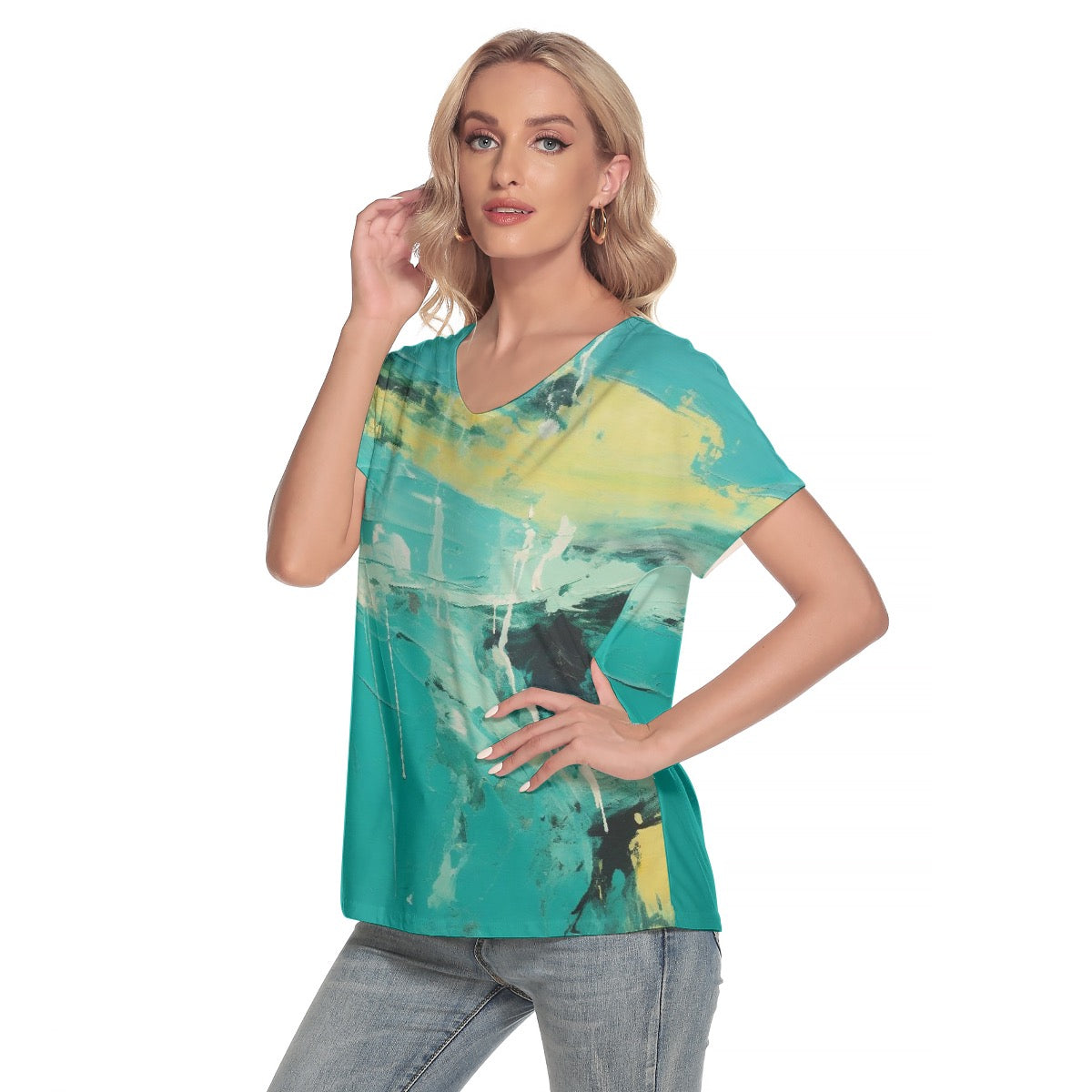 All-Over Print Women's Loose V-neck Short Sleeve T-shirt