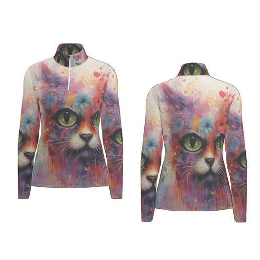 All-Over Print Women's Sports Collar Jersey With Long Sleeve