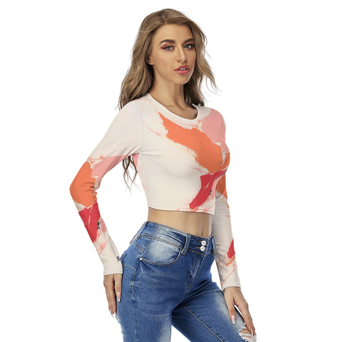 All-Over Print Women's Round Neck Crop Top T-Shirt