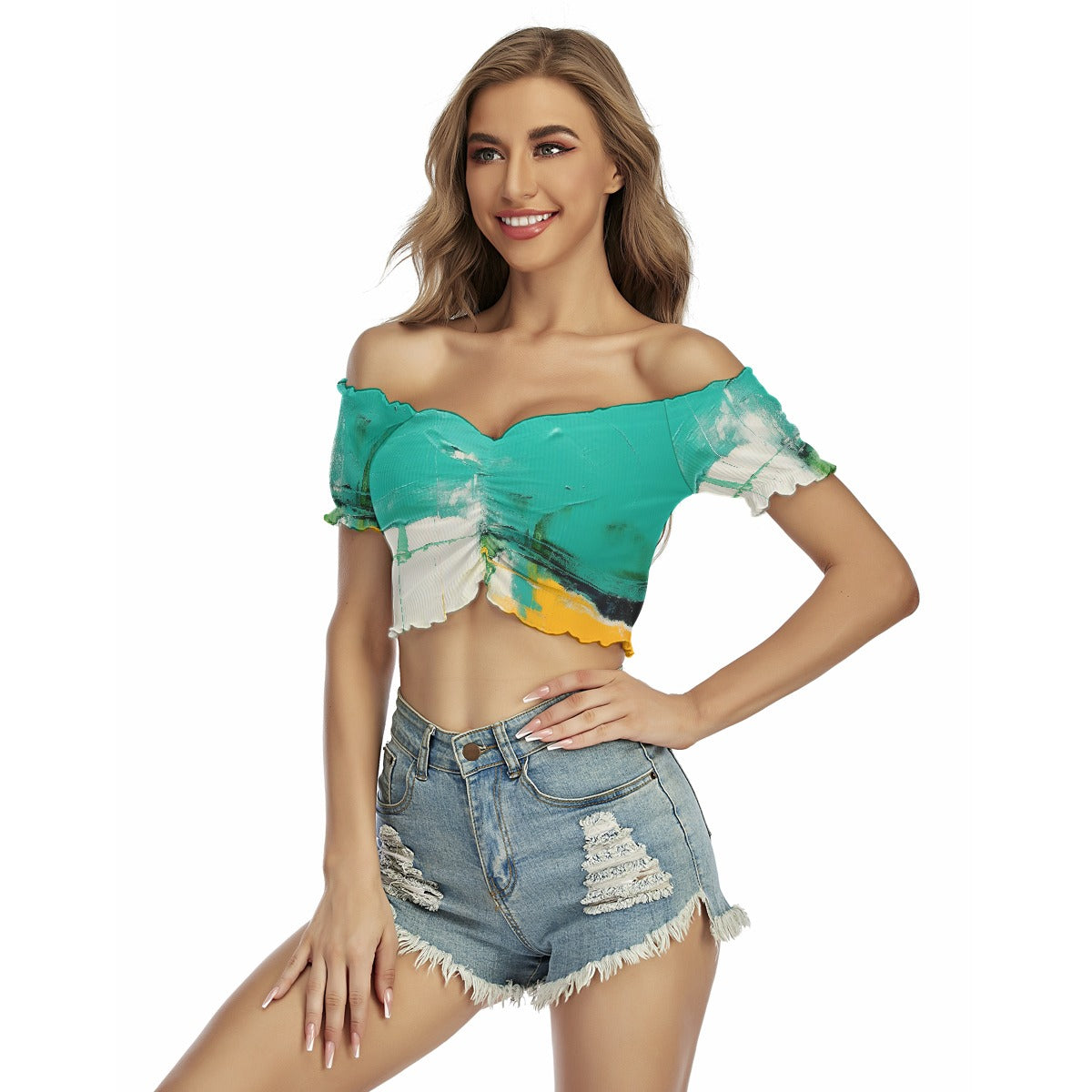 All-Over Print Women's One-shoulder Off-the-navel Short Sleeve T-shirt