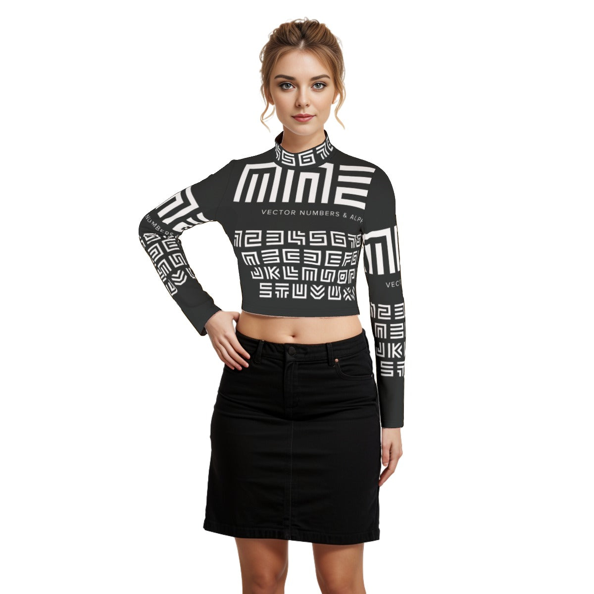 Eco-Friendly All-Over Print Women's Turtleneck T-shirt With Long Sleeve