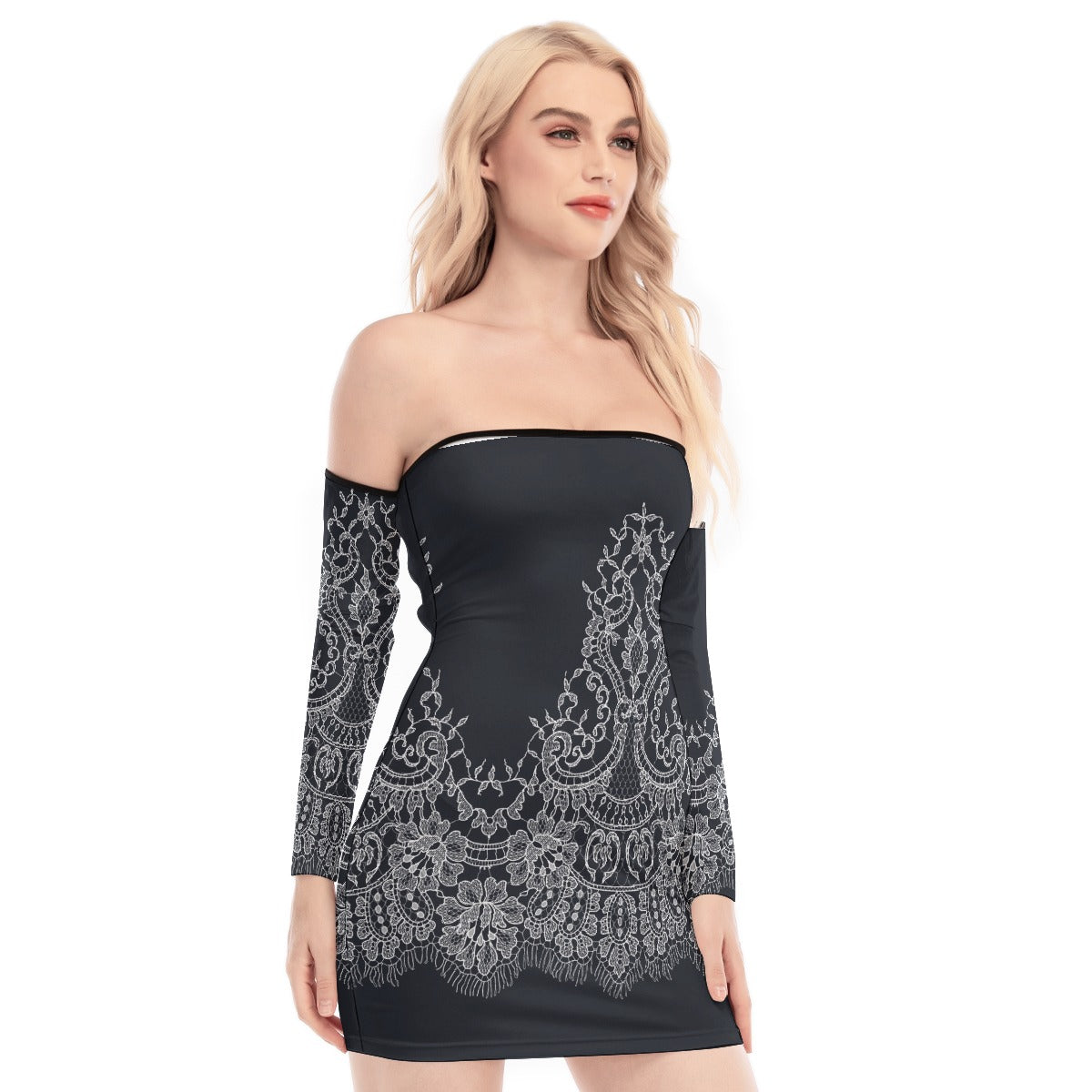 All-Over Print Women's Off-shoulder Back Lace-up Dress