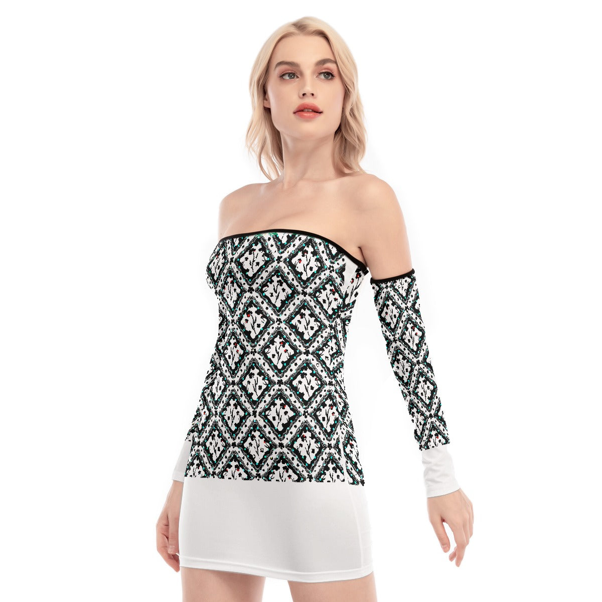 All-Over Print Women's Off-shoulder Back Lace-up Dress