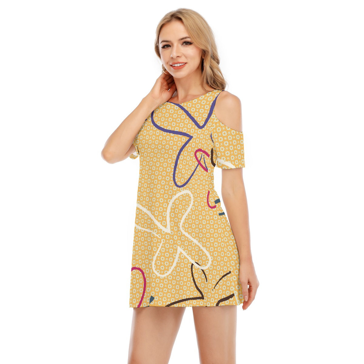 All-Over Print Women's Cold Shoulder Dress | 190GSM Cotton