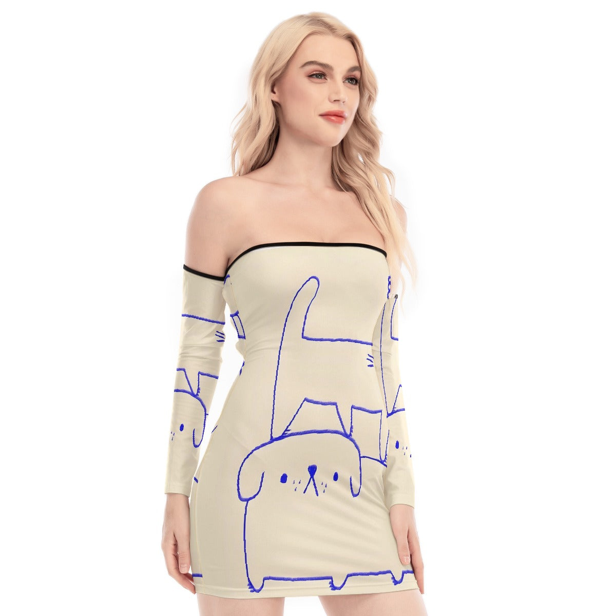 All-Over Print Women's Off-shoulder Back Lace-up Dress