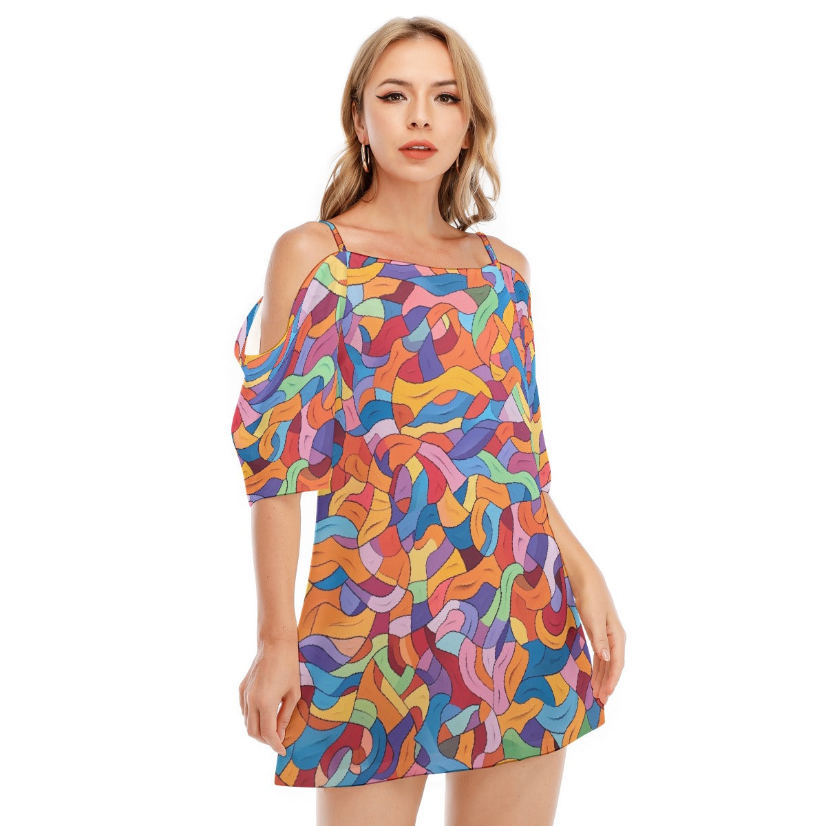 All-Over Print Women's Off-shoulder Cami Dress