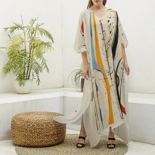 All-Over Print Women's Imitation Silk V-neck Kaftan Robe