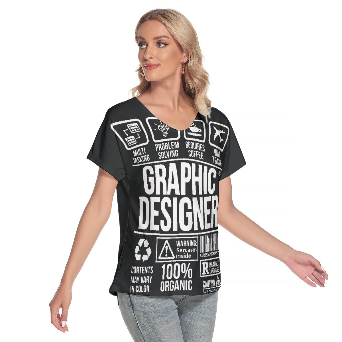 All-Over Print Women's Loose V-neck Short Sleeve T-shirt