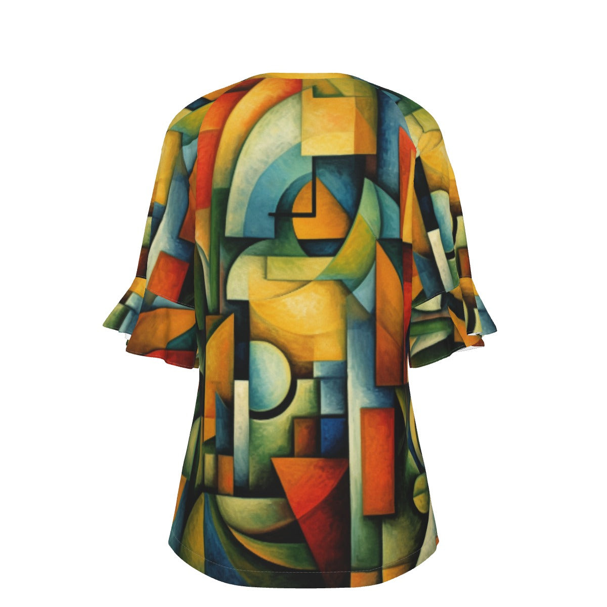 All-Over Print V-neck Women's T-shirt With Bell Sleeve