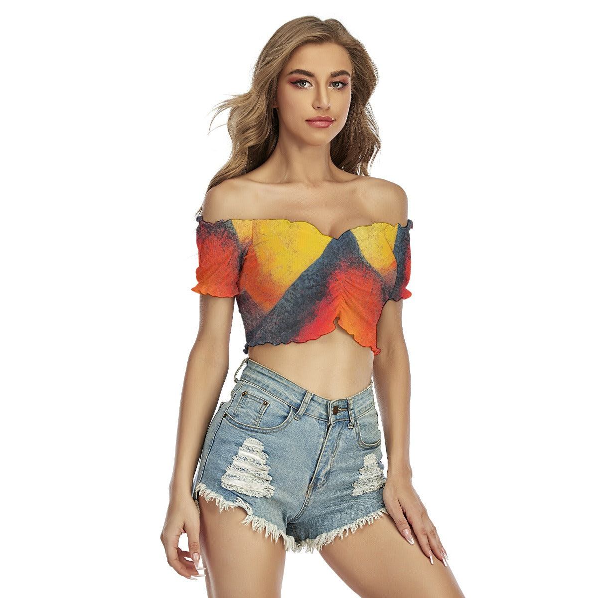 All-Over Print Women's One-shoulder Off-the-navel Short Sleeve T-shirt