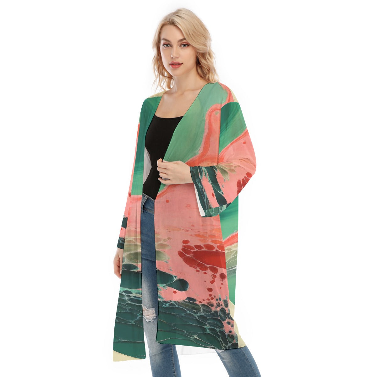 All- Over Print Women's Long Sleeve Mesh Cardigan