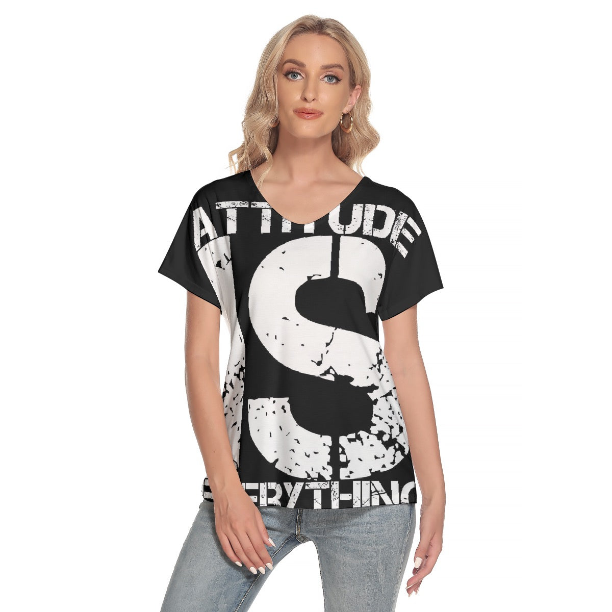 All-Over Print Women's Loose V-neck Short Sleeve T-shirt