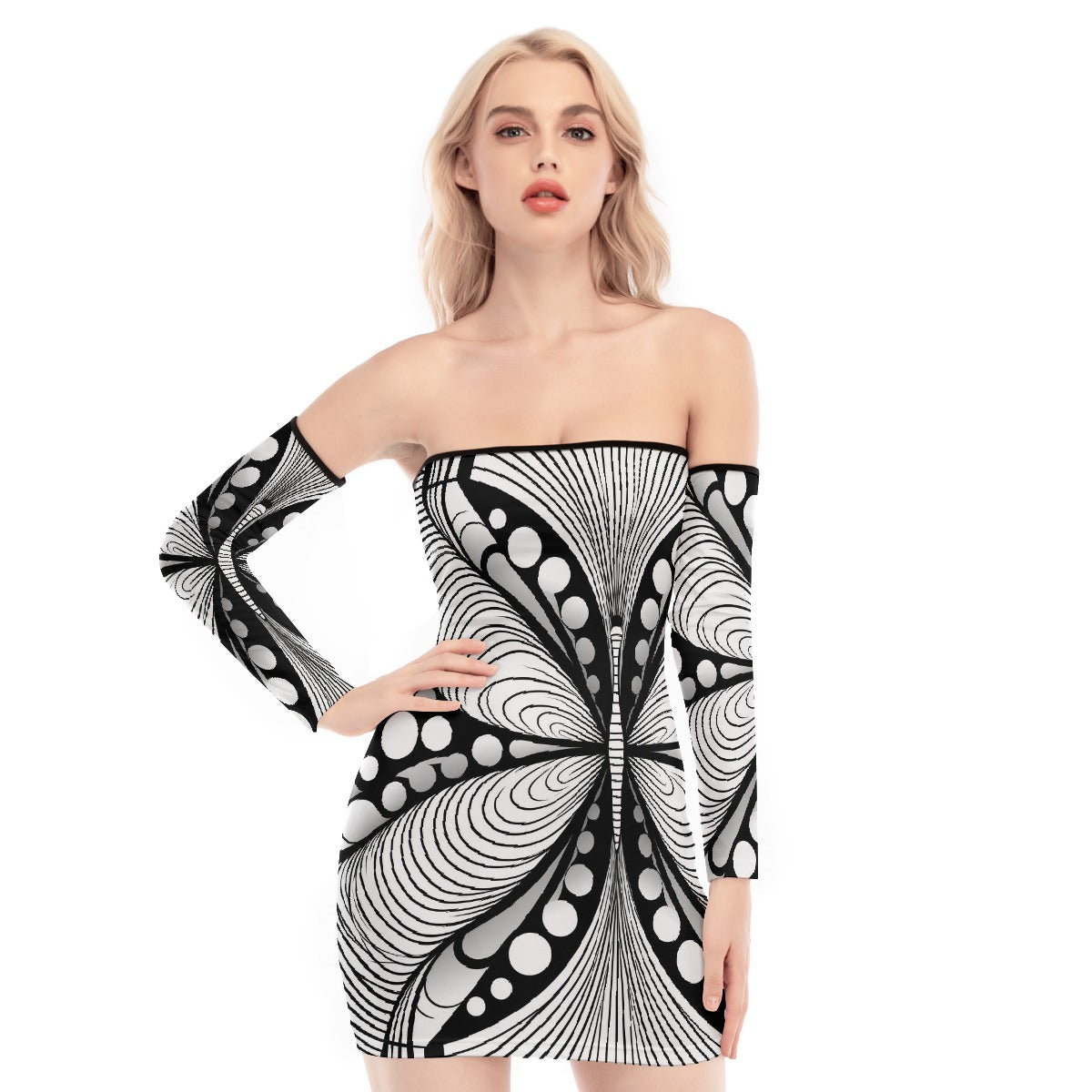 All-Over Print Women's Off-shoulder Back Lace-up Dress