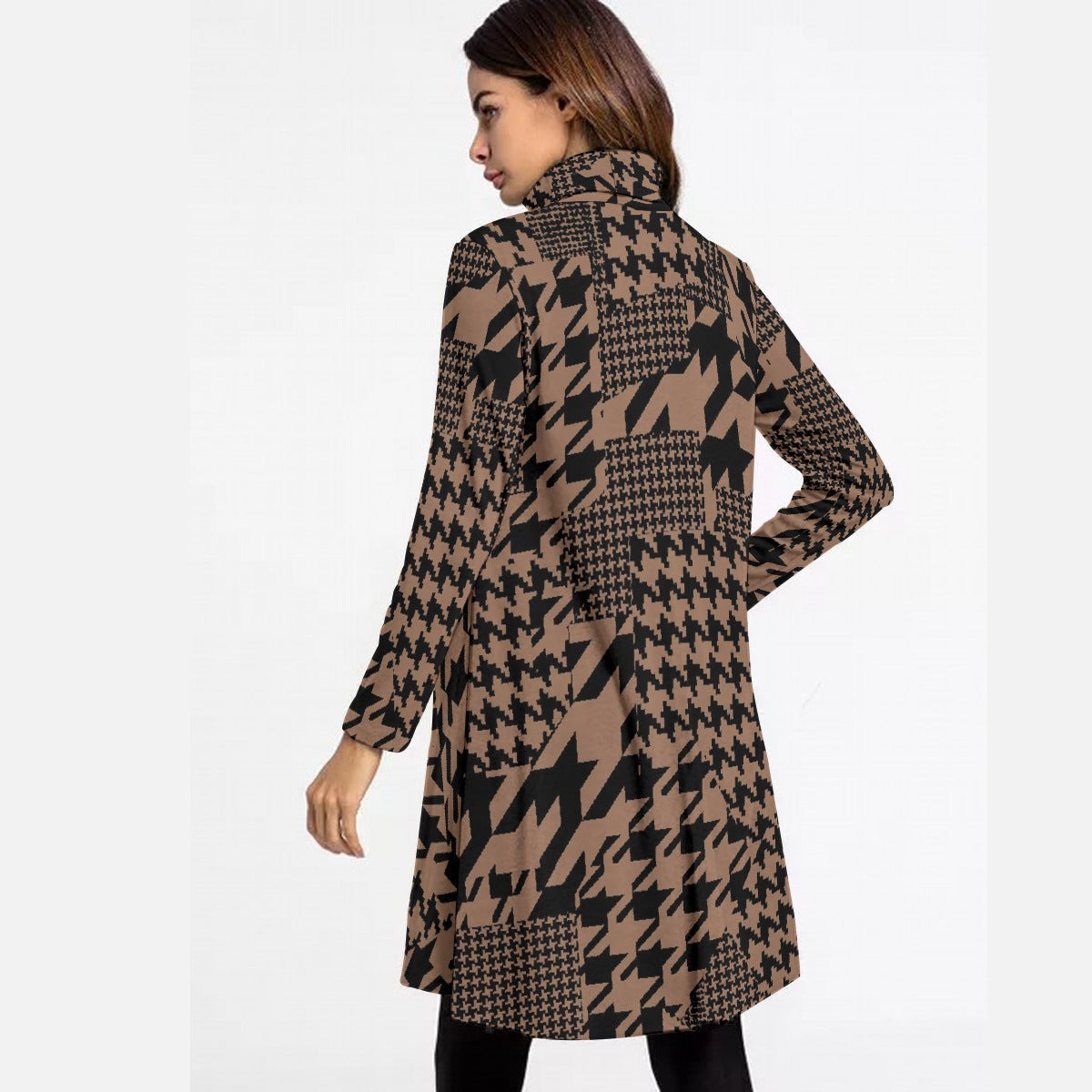 All-Over Print Women's High Neck Dress With Long Sleeve