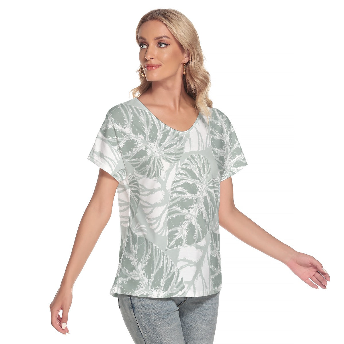 All-Over Print Women's Loose V-neck Short Sleeve T-shirt