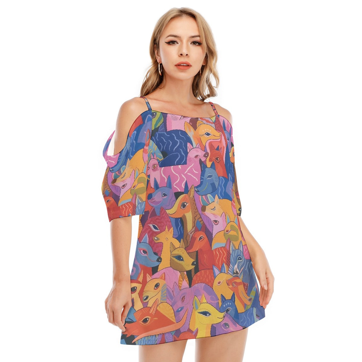 All-Over Print Women's Off-shoulder Cami Dress