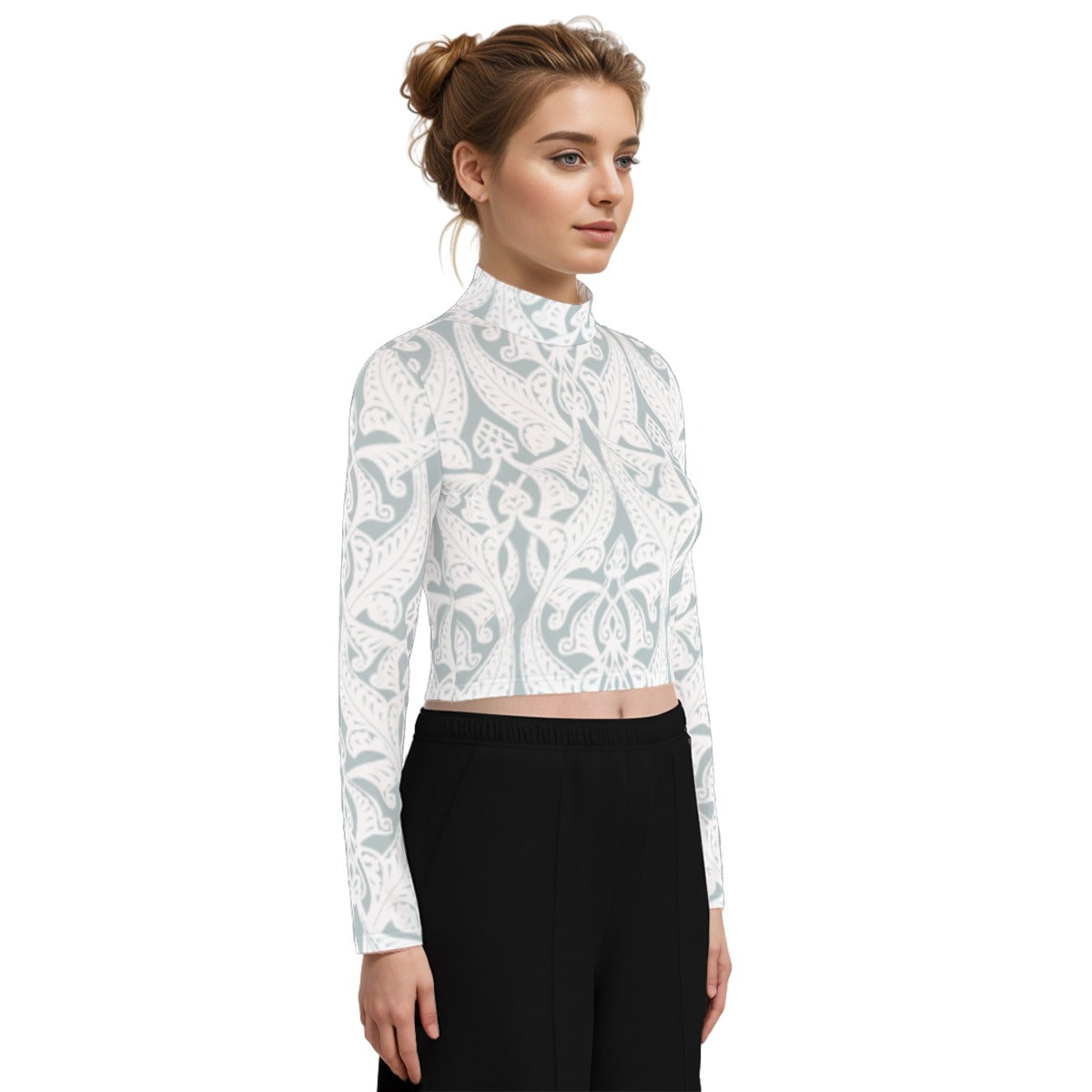 Eco-Friendly All-Over Print Women's Turtleneck T-shirt With Long Sleeve