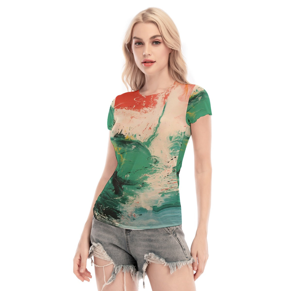 All-Over Print Women's Short Sleeve Mesh Blouse