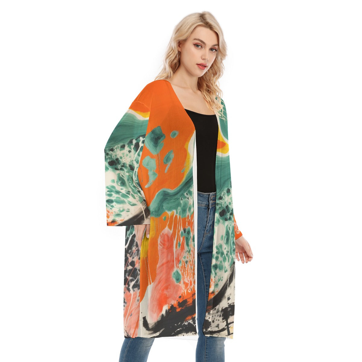 All- Over Print Women's Long Sleeve Mesh Cardigan