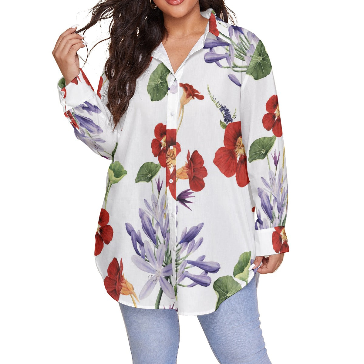 All-Over Print Women's Shirt With Long Sleeve(Plus Size)