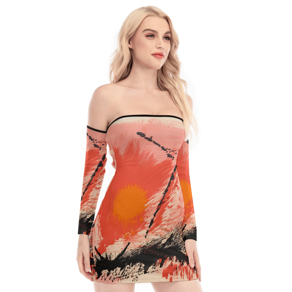 All-Over Print Women's Off-shoulder Back Lace-up Dress