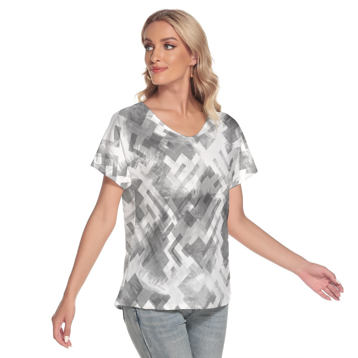 All-Over Print Women's Loose V-neck Short Sleeve T-shirt