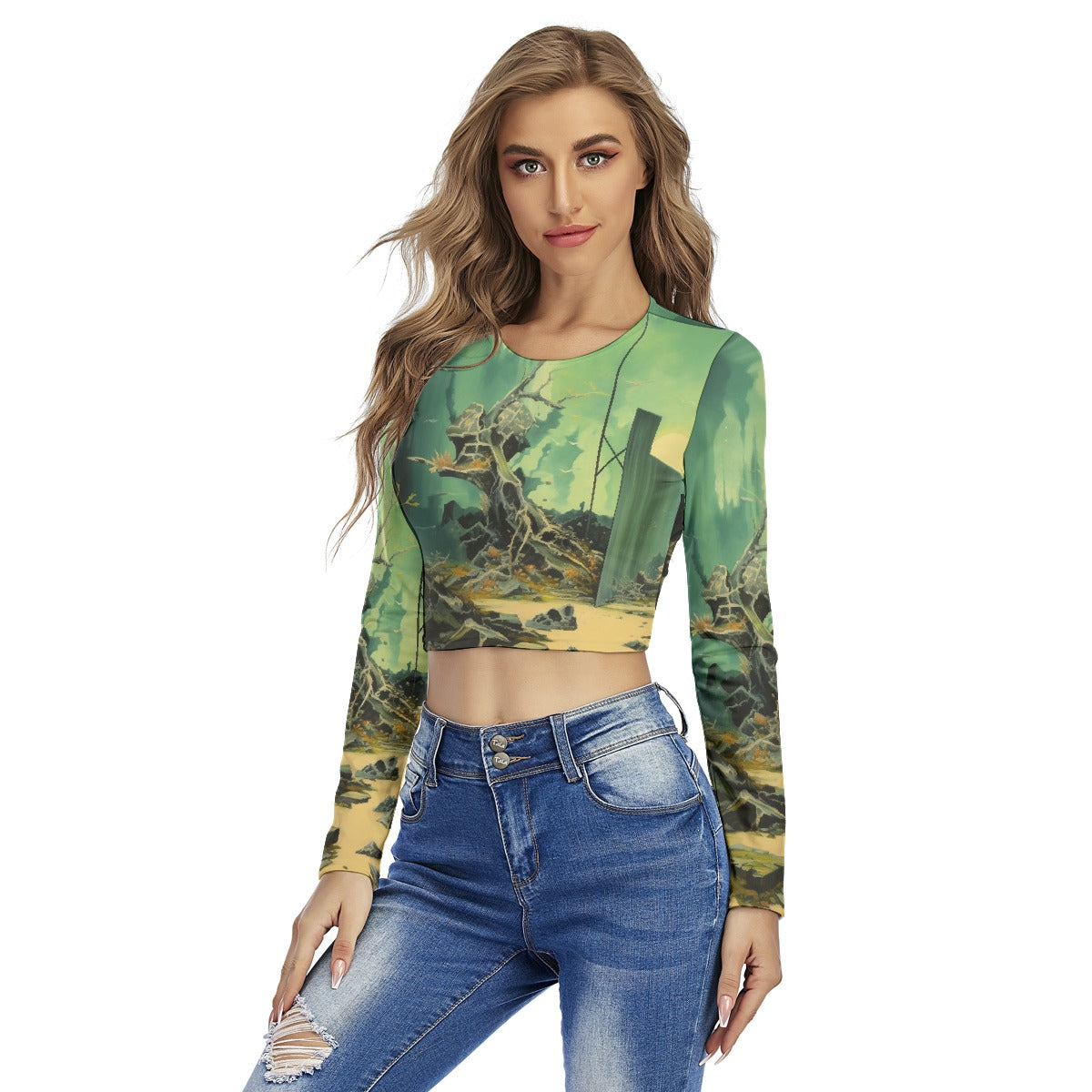 All-Over Print Women's Round Neck Crop Top T-Shirt