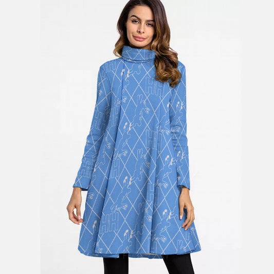 All-Over Print Women's High Neck Dress With Long Sleeve