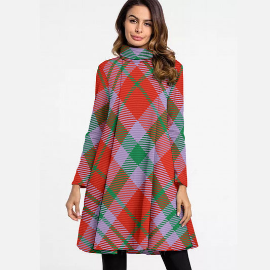 All-Over Print Women's High Neck Dress With Long Sleeve