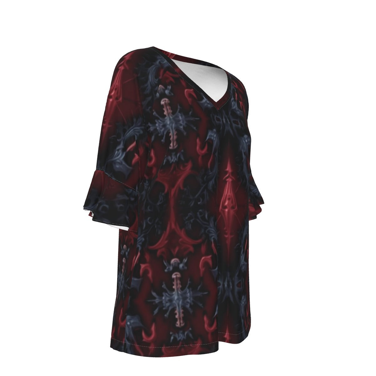 All-Over Print V-neck Women's T-shirt With Bell Sleeve