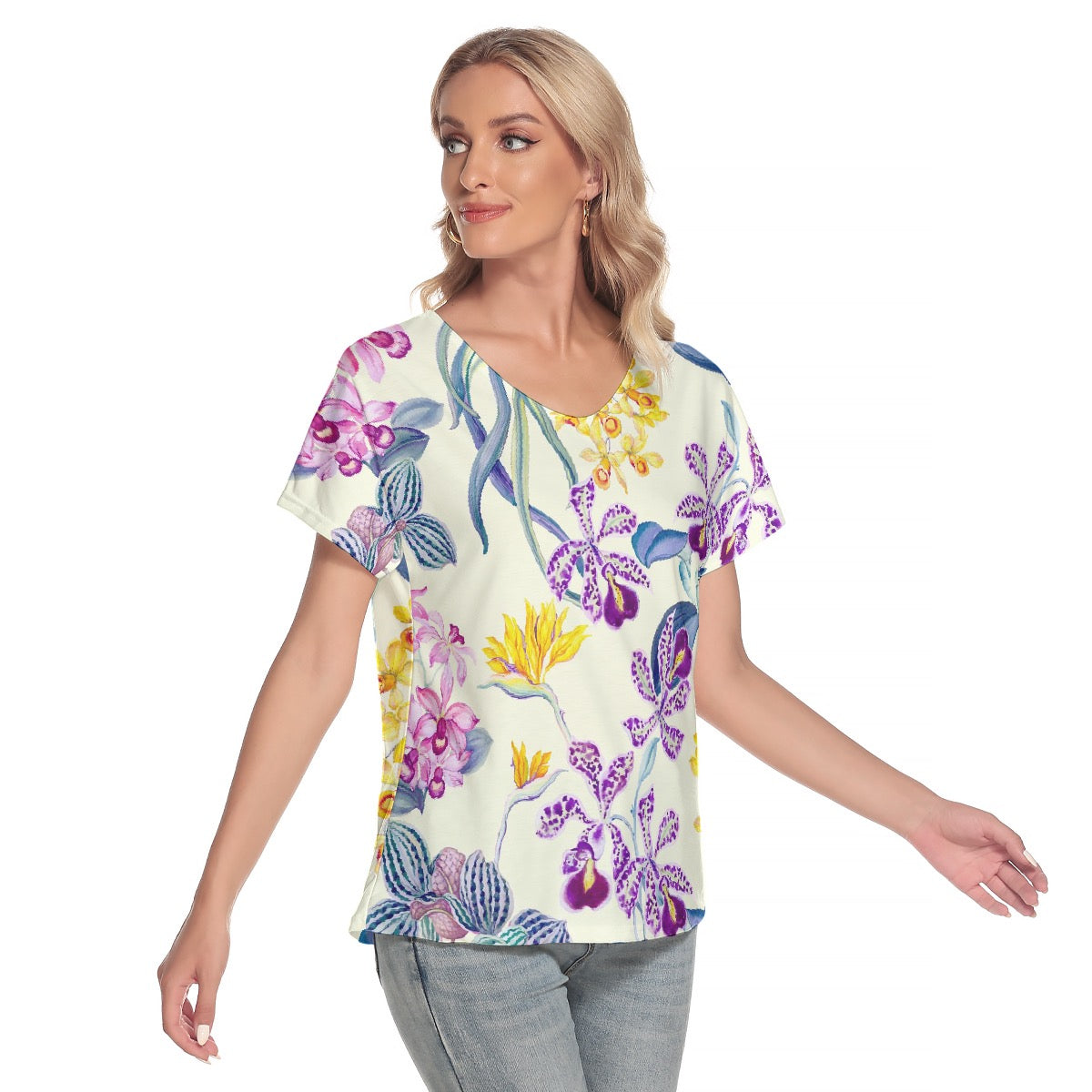 All-Over Print Women's Loose V-neck Short Sleeve T-shirt