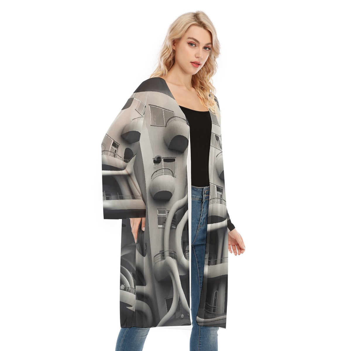 All- Over Print Women's Long Sleeve Mesh Cardigan