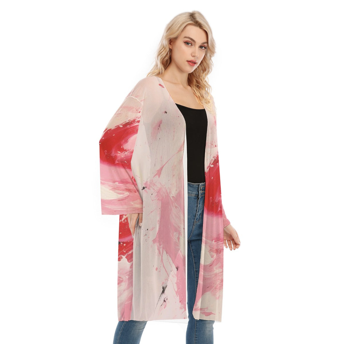 All- Over Print Women's Long Sleeve Mesh Cardigan