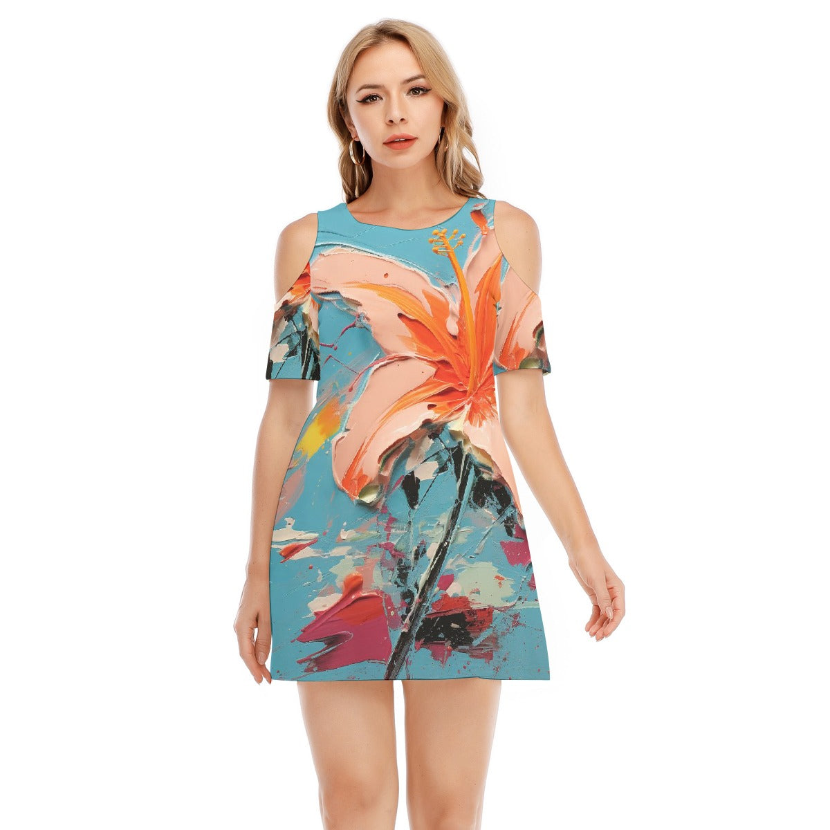 All-Over Print Women's Cold Shoulder Dress | 190GSM Cotton