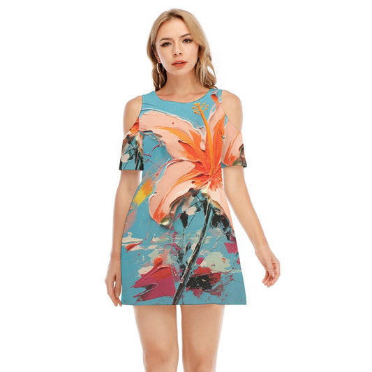 All-Over Print Women's Cold Shoulder Dress | 190GSM Cotton