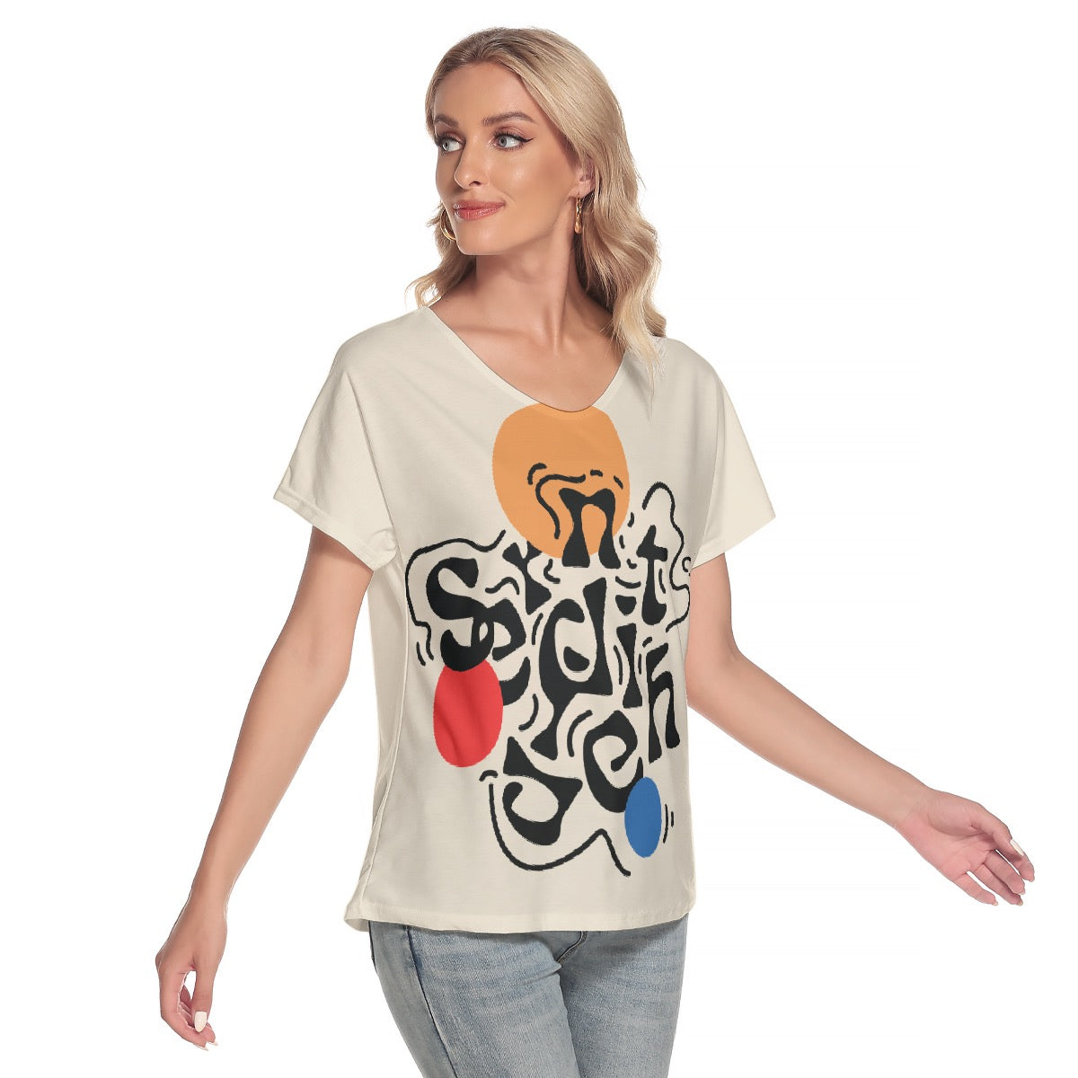 All-Over Print Women's Loose V-neck Short Sleeve T-shirt