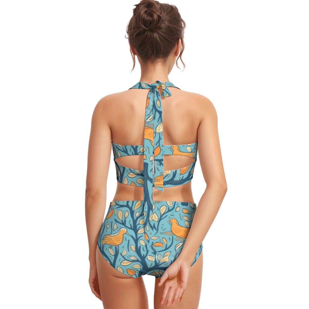 All-Over Print Women's Swimsuit Set With Halter