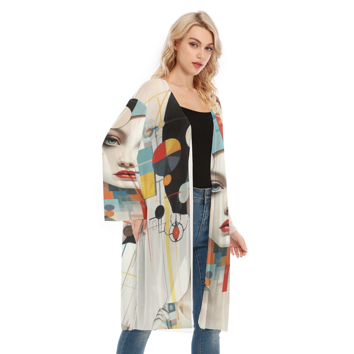 All- Over Print Women's Long Sleeve Mesh Cardigan